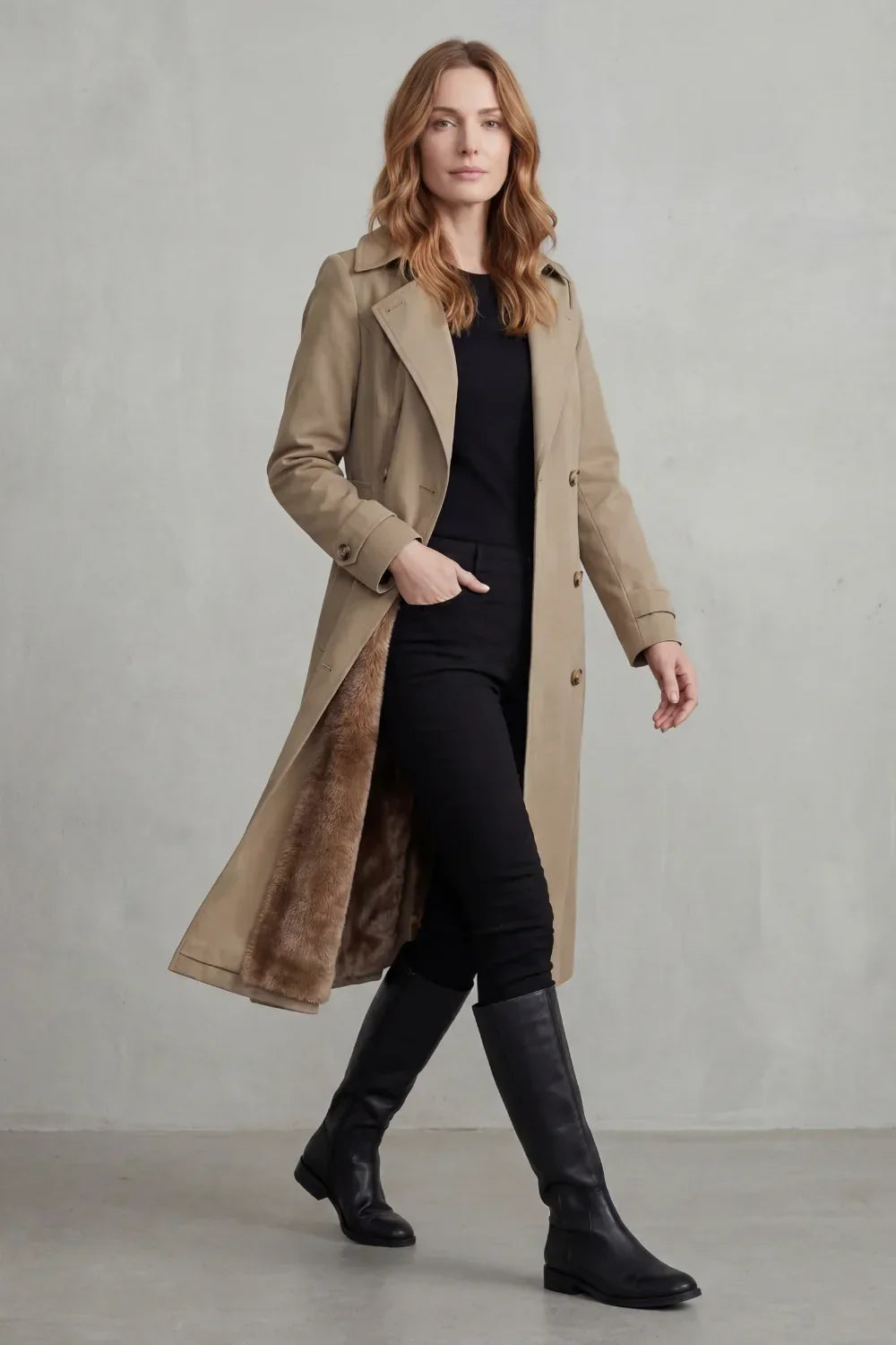 Trench long doublé en fausse fourrure — Amielle Paris