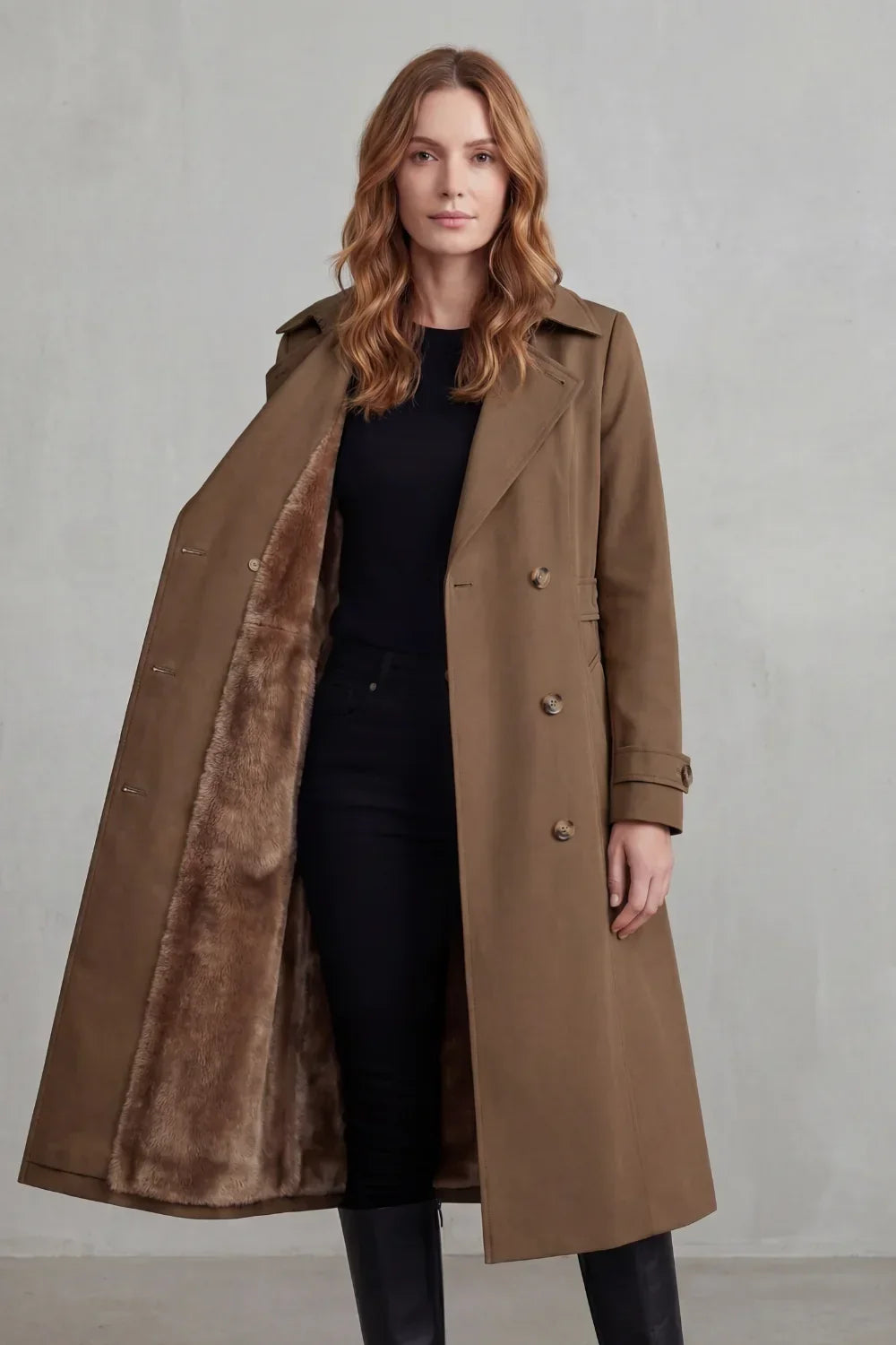 Trench long doublé en fausse fourrure — Amielle Paris