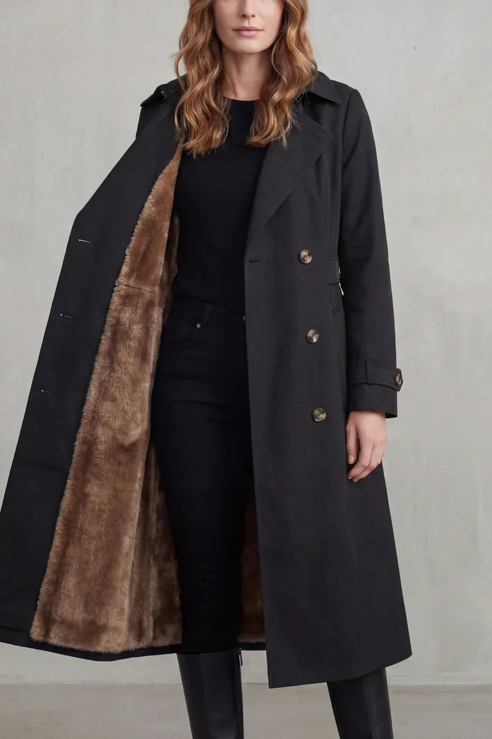 Trench long doublé en fausse fourrure — Amielle Paris