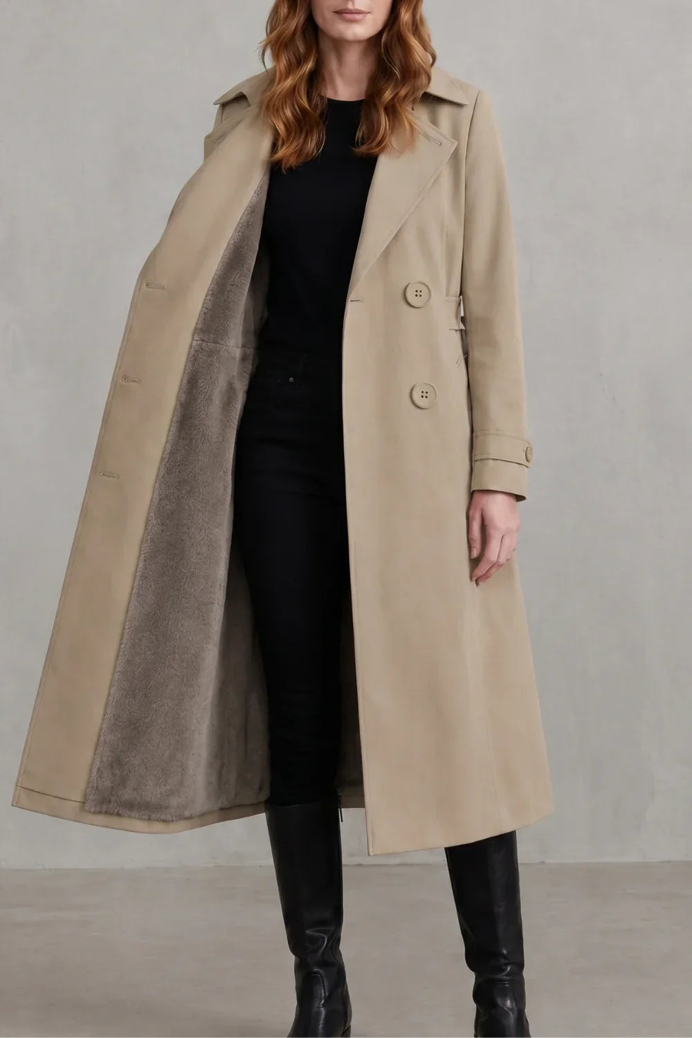 Trench long doublé en fausse fourrure — Amielle Paris