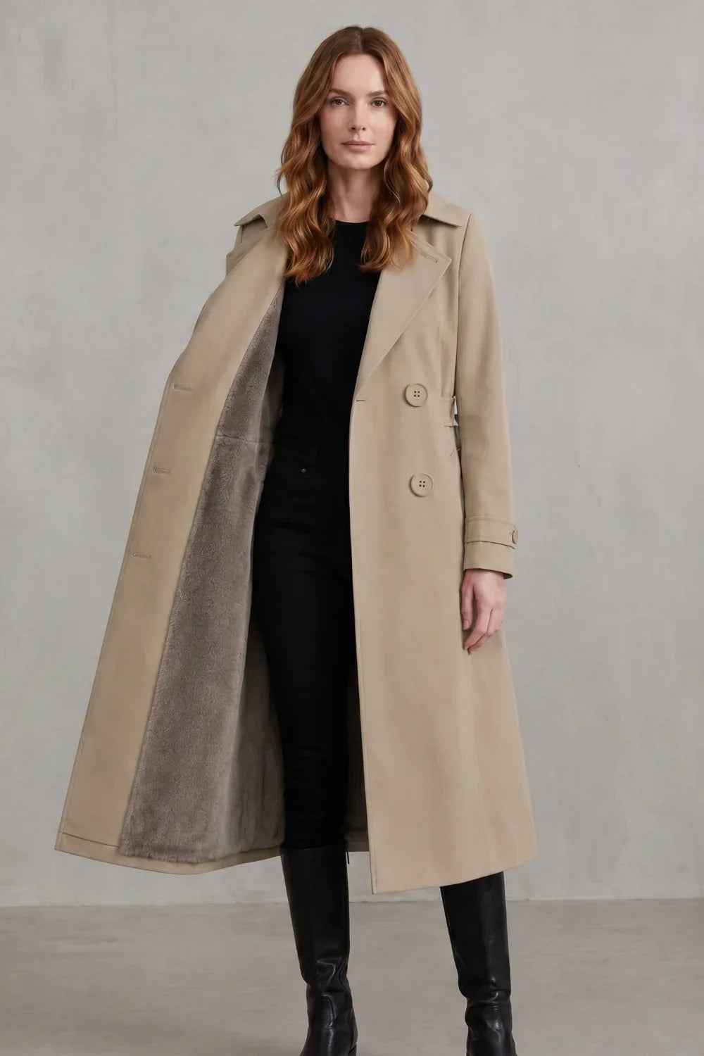 Trench long doublé en fausse fourrure — Amielle Paris