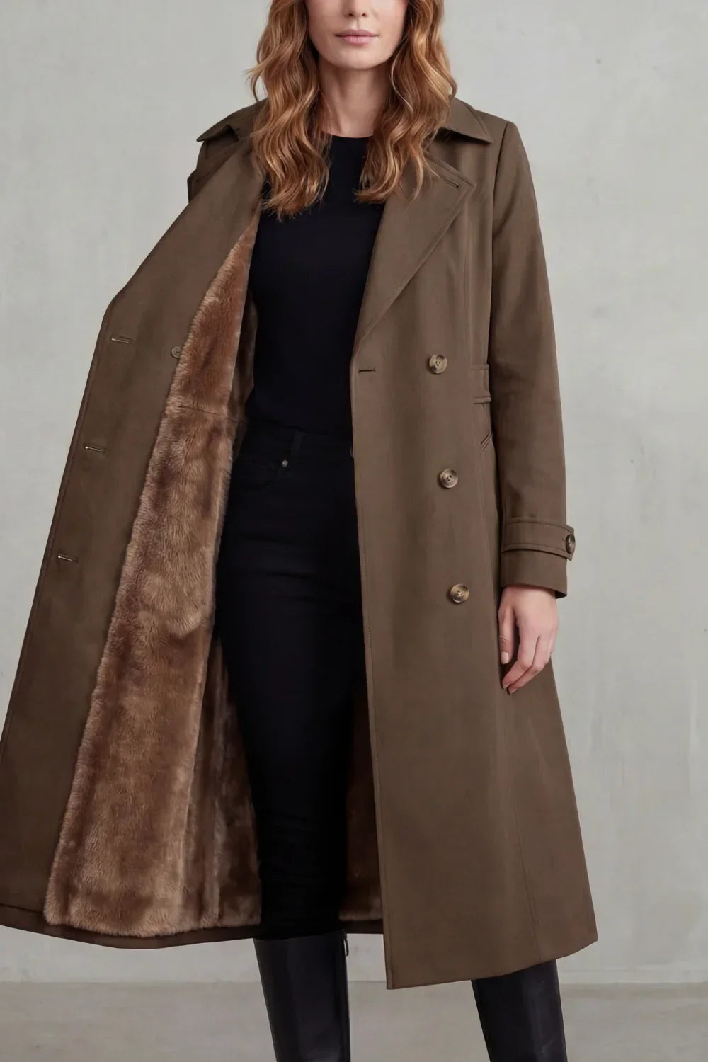 Trench long doublé en fausse fourrure — Amielle Paris