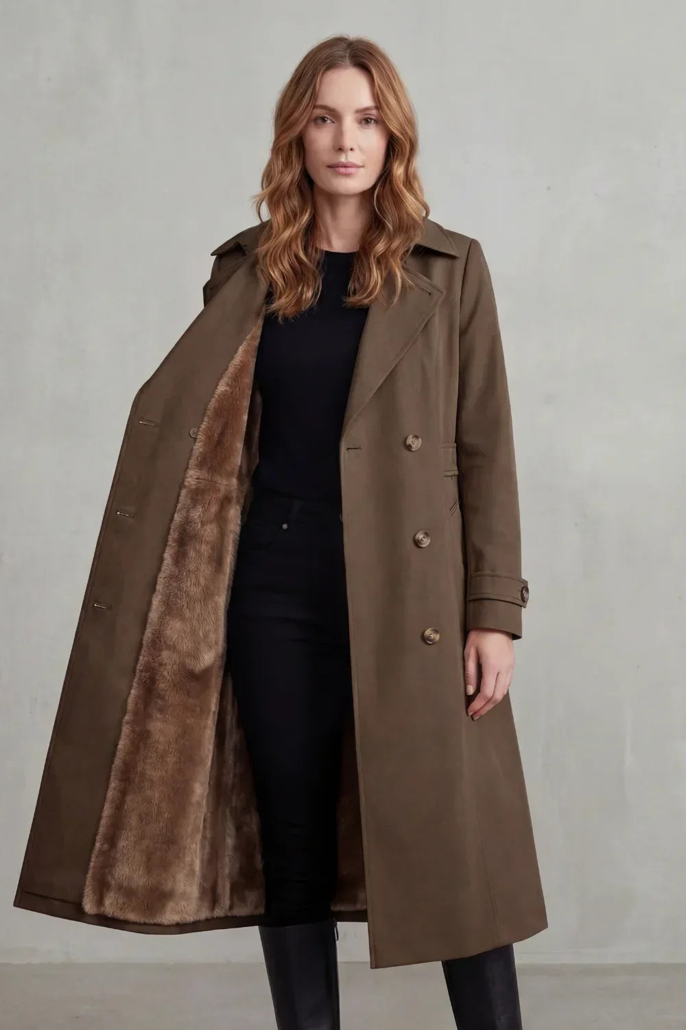Trench long doublé en fausse fourrure — Amielle Paris