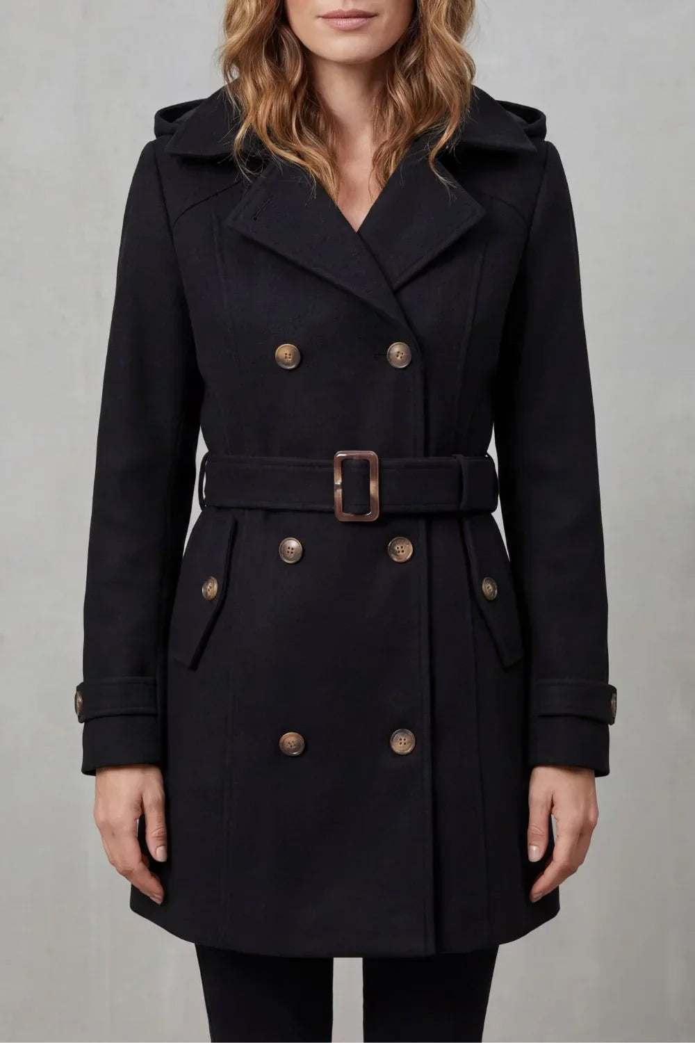 Manteau croisé ceinturé à revers — Amielle Paris