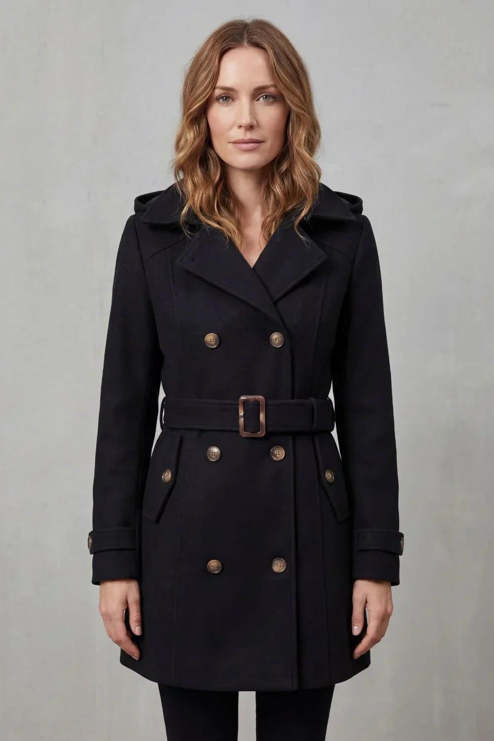 Manteau croisé ceinturé à revers — Amielle Paris