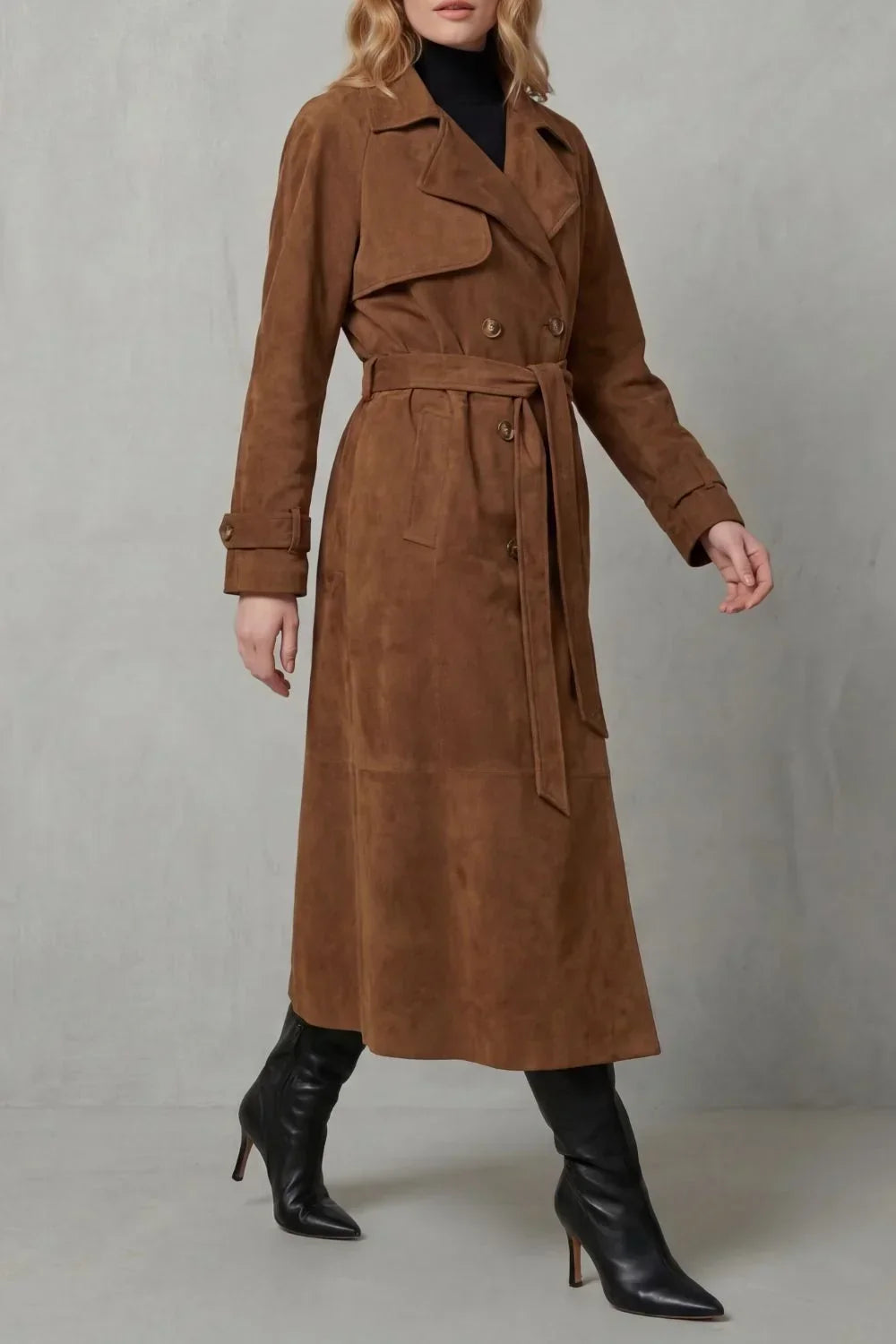 Trench croisé aspect daim à ceinture — Amielle Paris