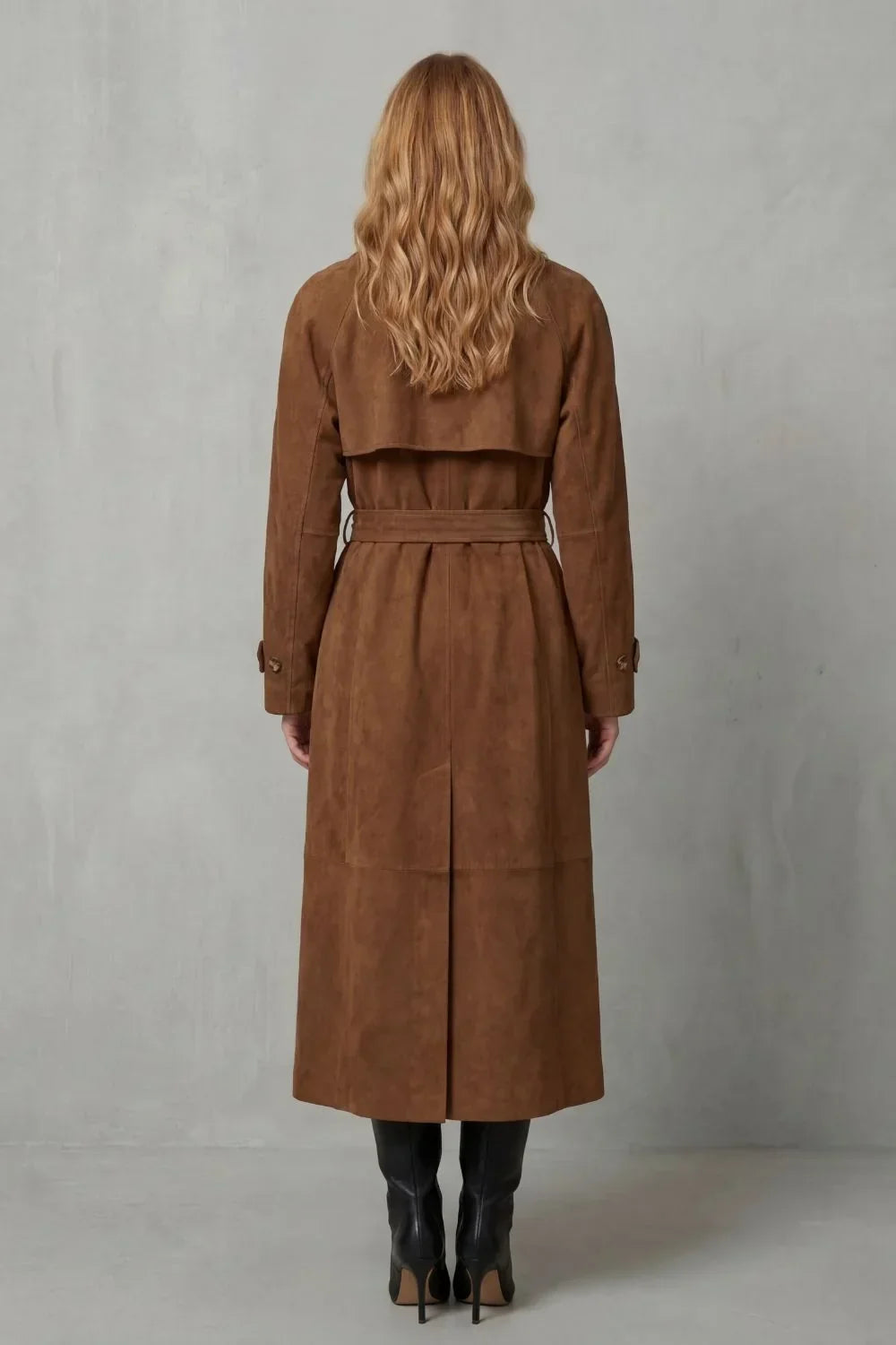 Trench croisé aspect daim à ceinture — Amielle Paris