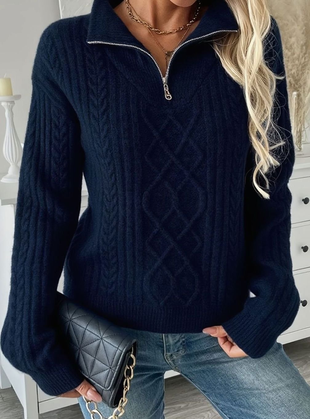 Pull torsadé à col demi-zippé — Amielle Paris