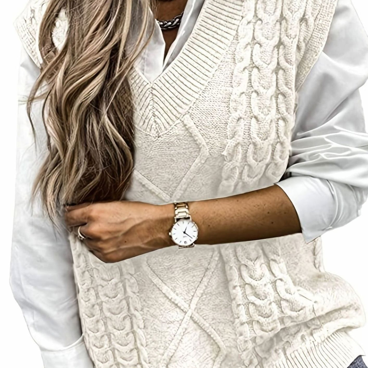 Pull ample sans manches torsadé à col V — Amielle Paris