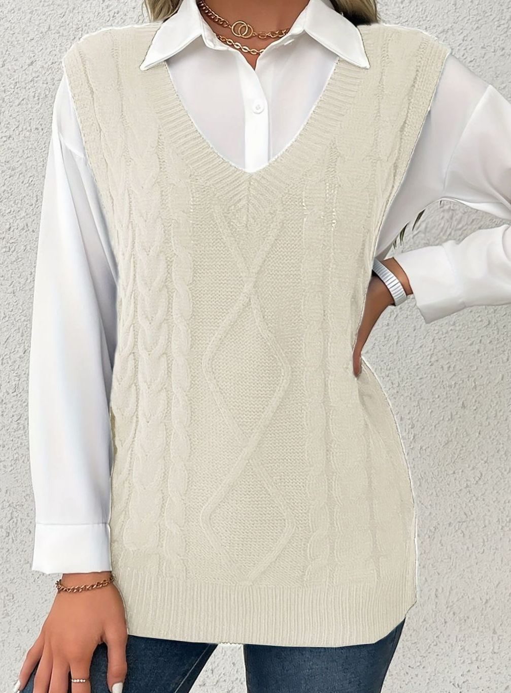 Pull ample sans manches torsadé à col V — Amielle Paris