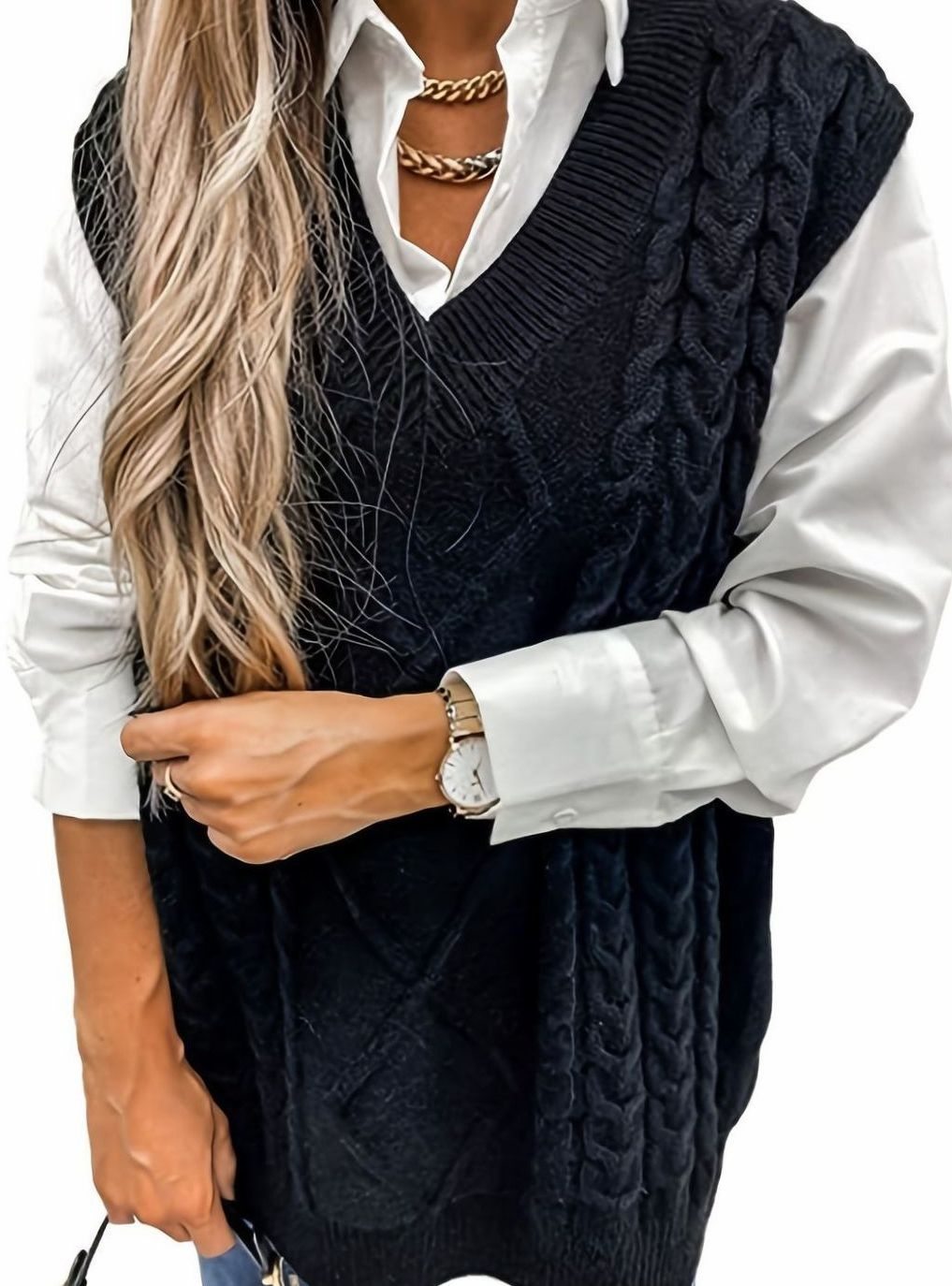 Pull ample sans manches torsadé à col V — Amielle Paris