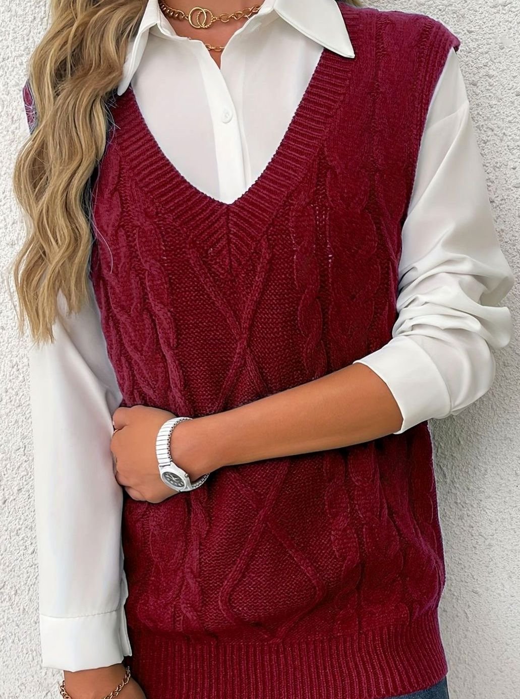 Pull ample sans manches torsadé à col V — Amielle Paris