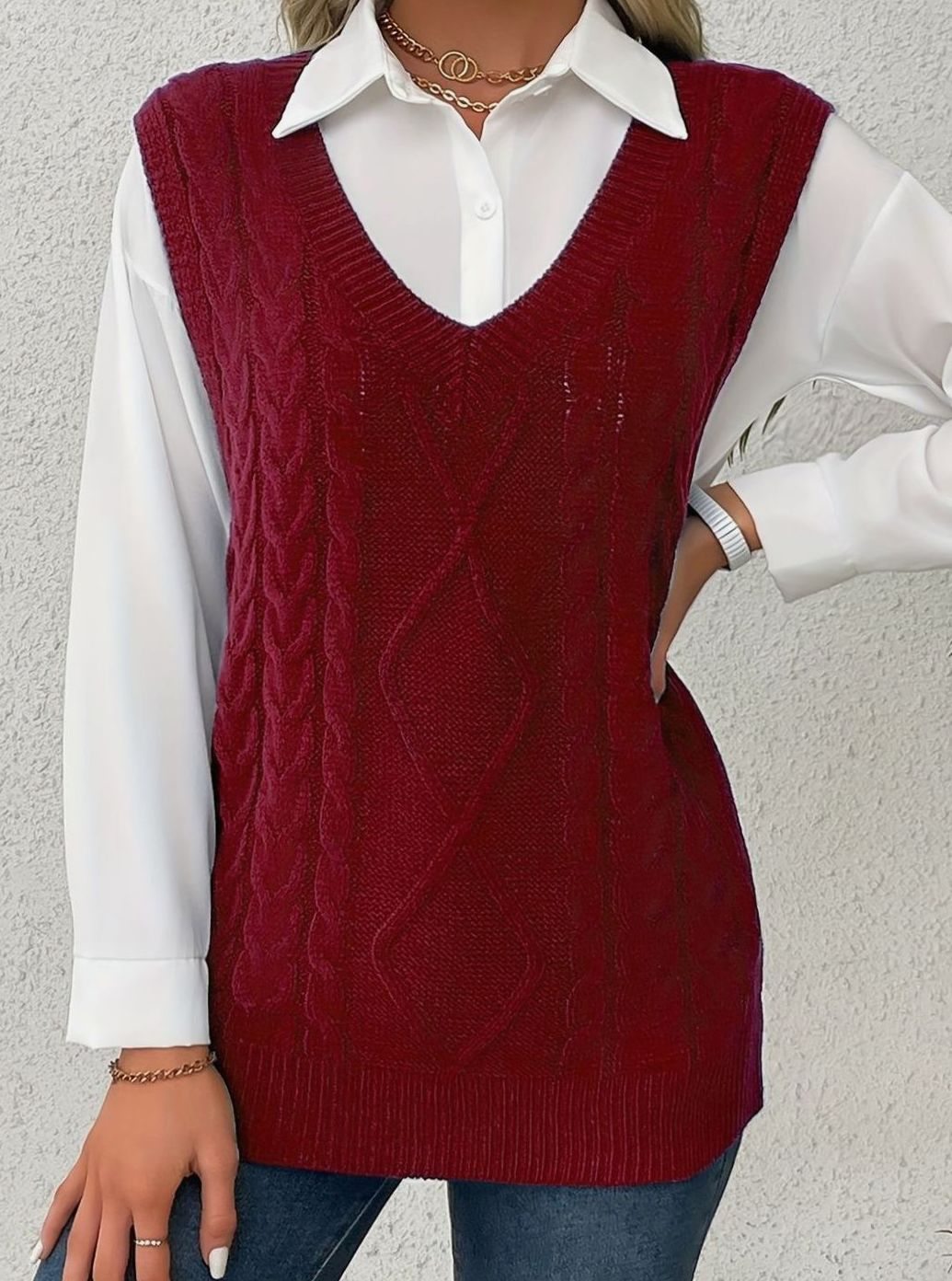 Pull ample sans manches torsadé à col V — Amielle Paris