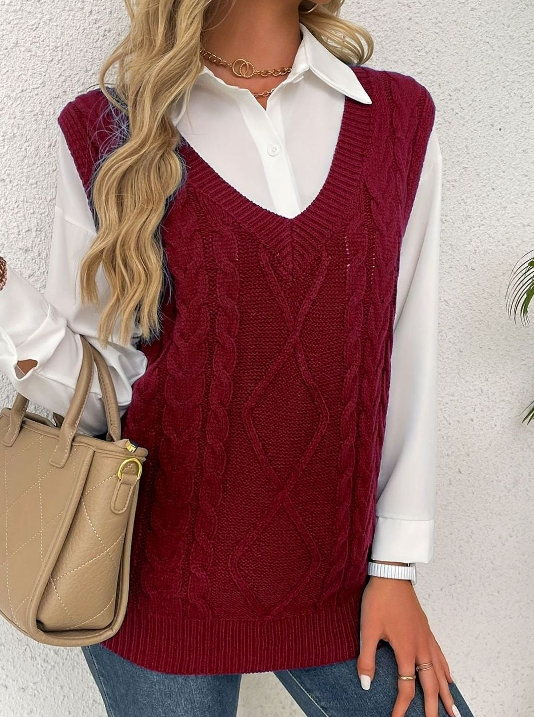 Pull ample sans manches torsadé à col V — Amielle Paris