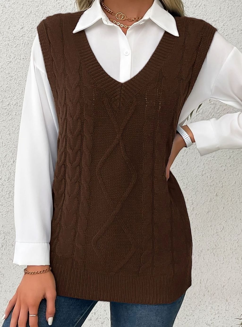 Pull ample sans manches torsadé à col V — Amielle Paris