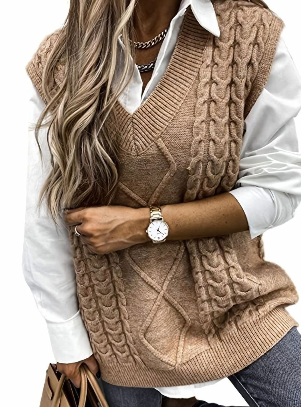 Pull ample sans manches torsadé à col V — Amielle Paris