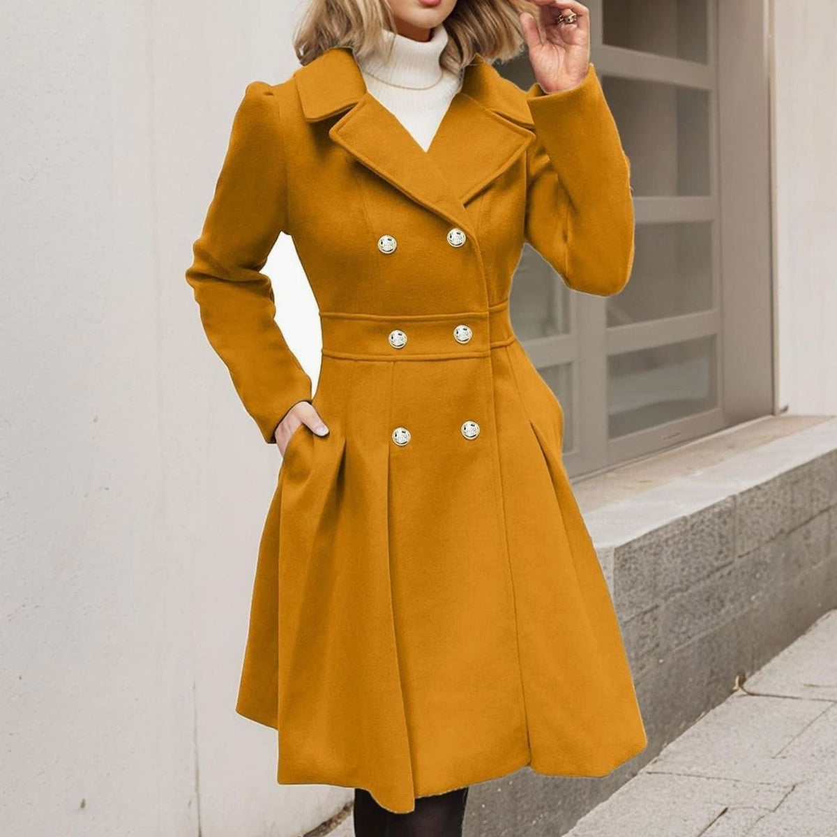 Manteau long évasé à boutonnage croisé — Amielle Paris