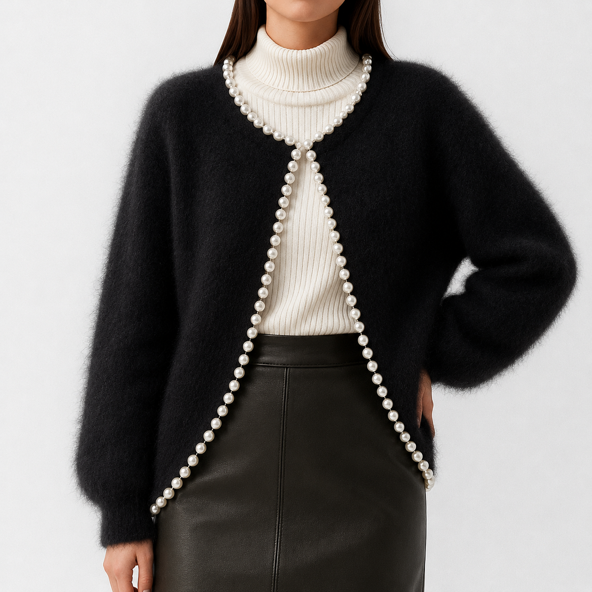 Gilet court duveteux à bordure de perles — Amielle Paris
