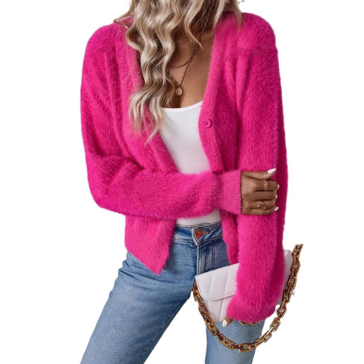 Gilet duveteux boutonné à col V — Amielle Paris