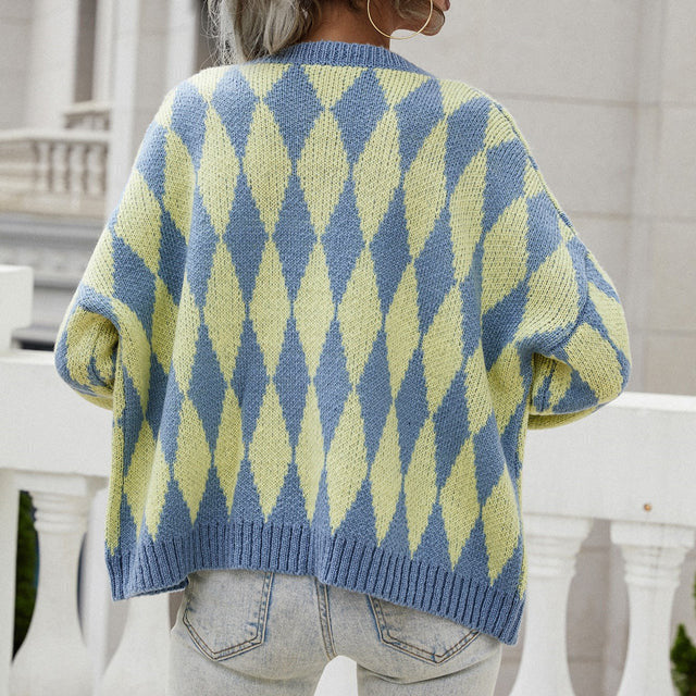 Gilet boutonné à losanges et col rond — Amielle Paris
