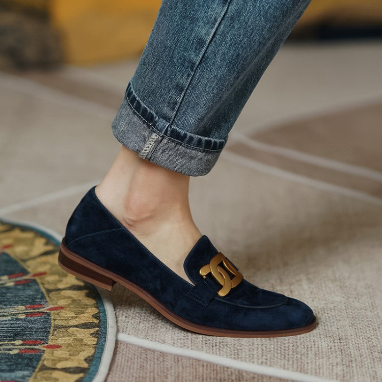Mocassins aspect daim à chaîne dorée — Amielle Paris