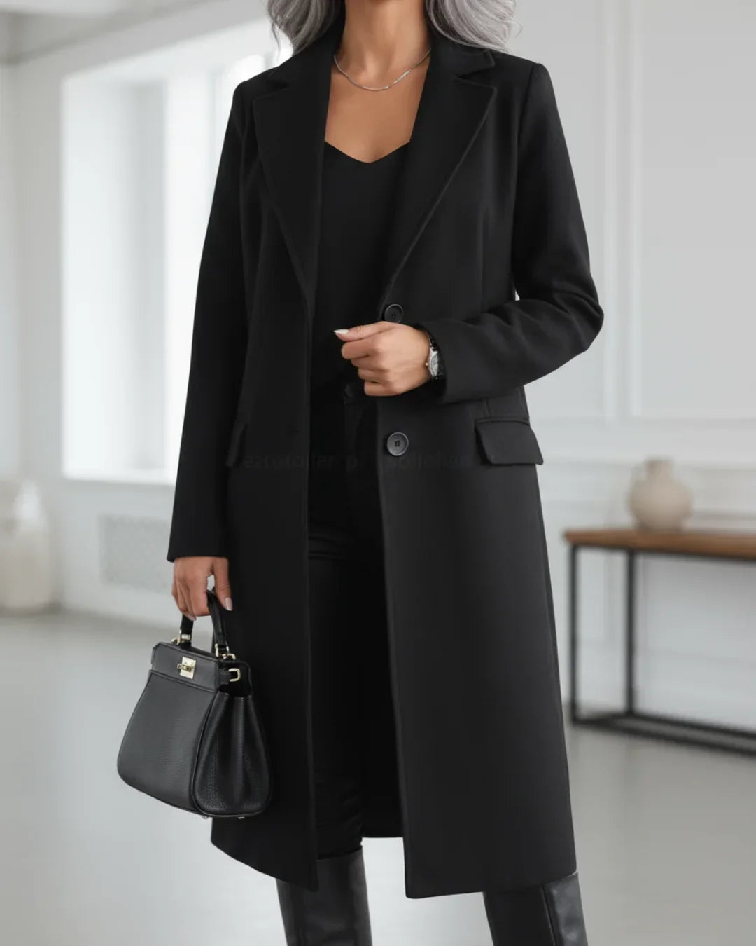 Manteau long cintré à revers crantés — Amielle Paris