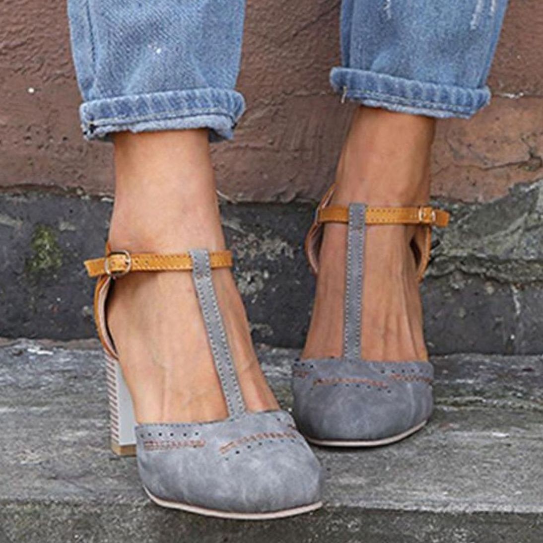 Chaussures à bride en T et talon bloc — Amielle Paris