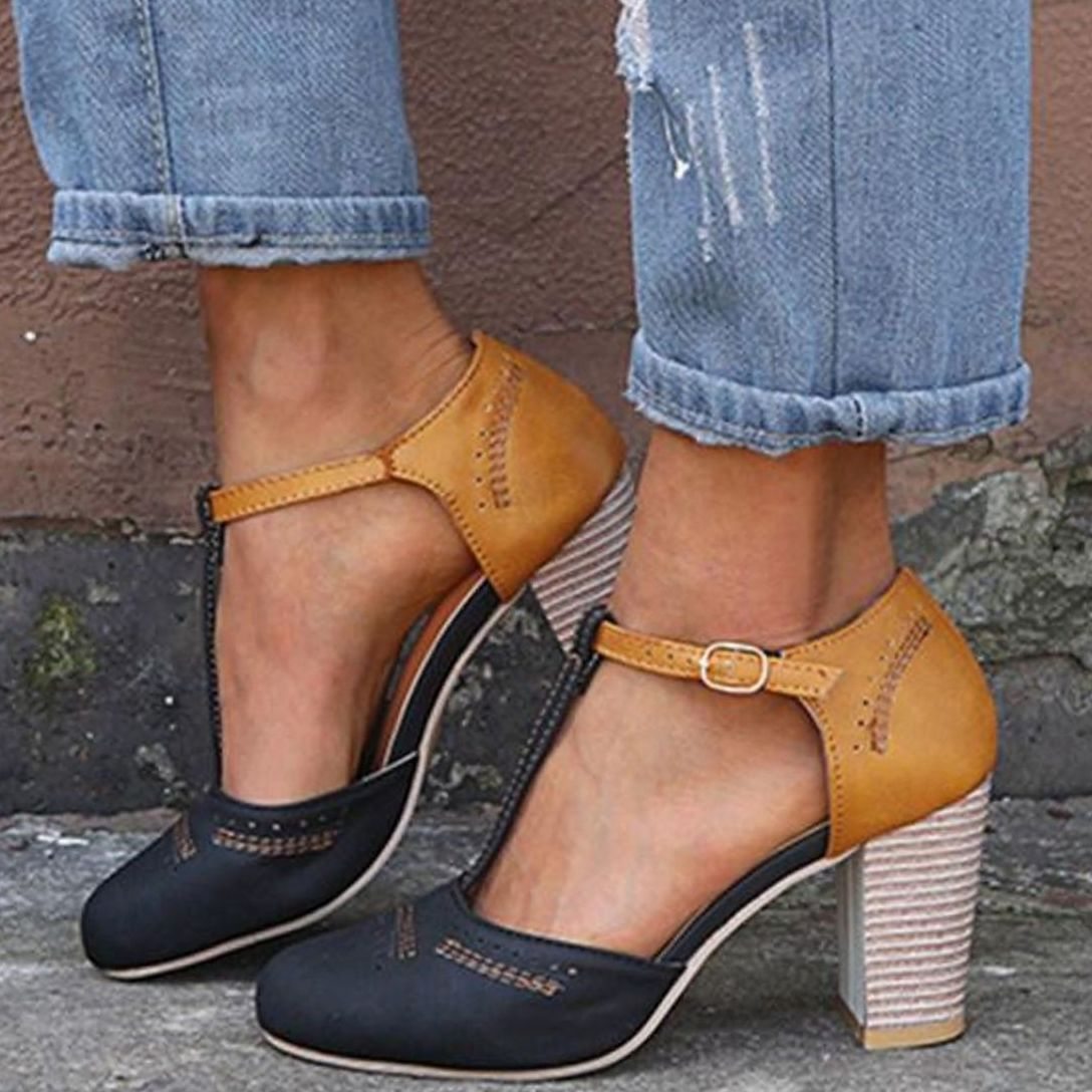 Chaussures à bride en T et talon bloc — Amielle Paris