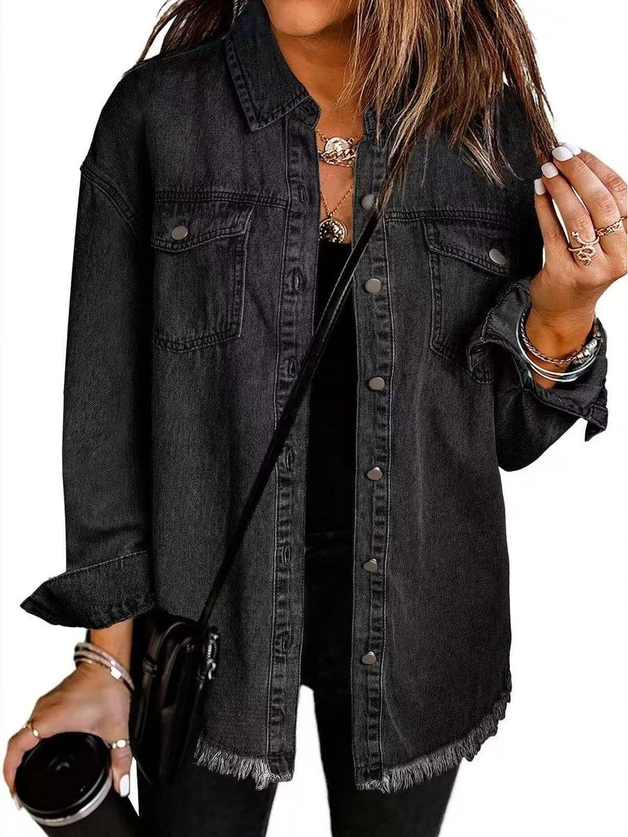 Veste longue en jean à bords effilochés — Amielle Paris