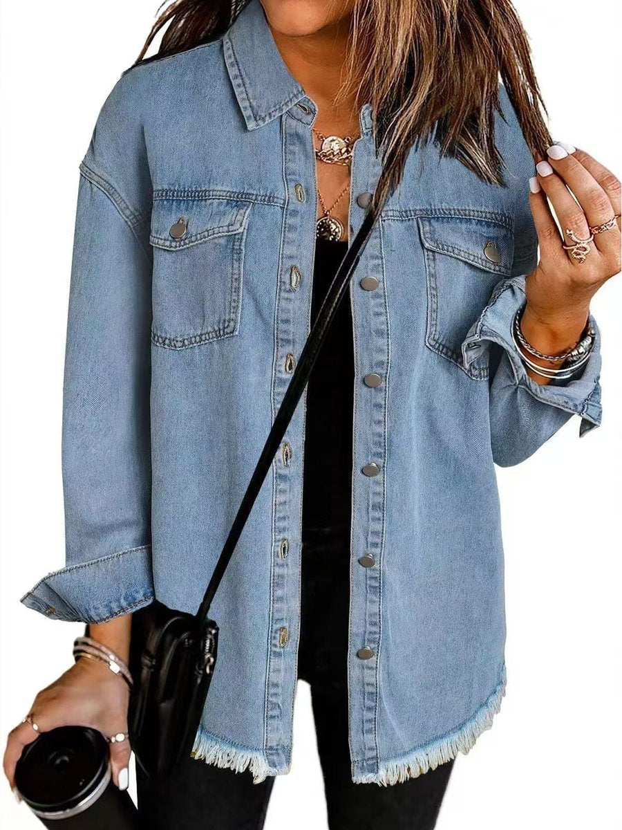 Veste longue en jean à bords effilochés — Amielle Paris