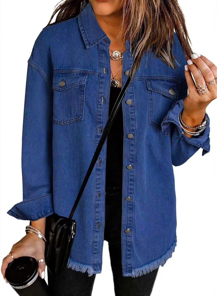 Veste longue en jean à bords effilochés — Amielle Paris