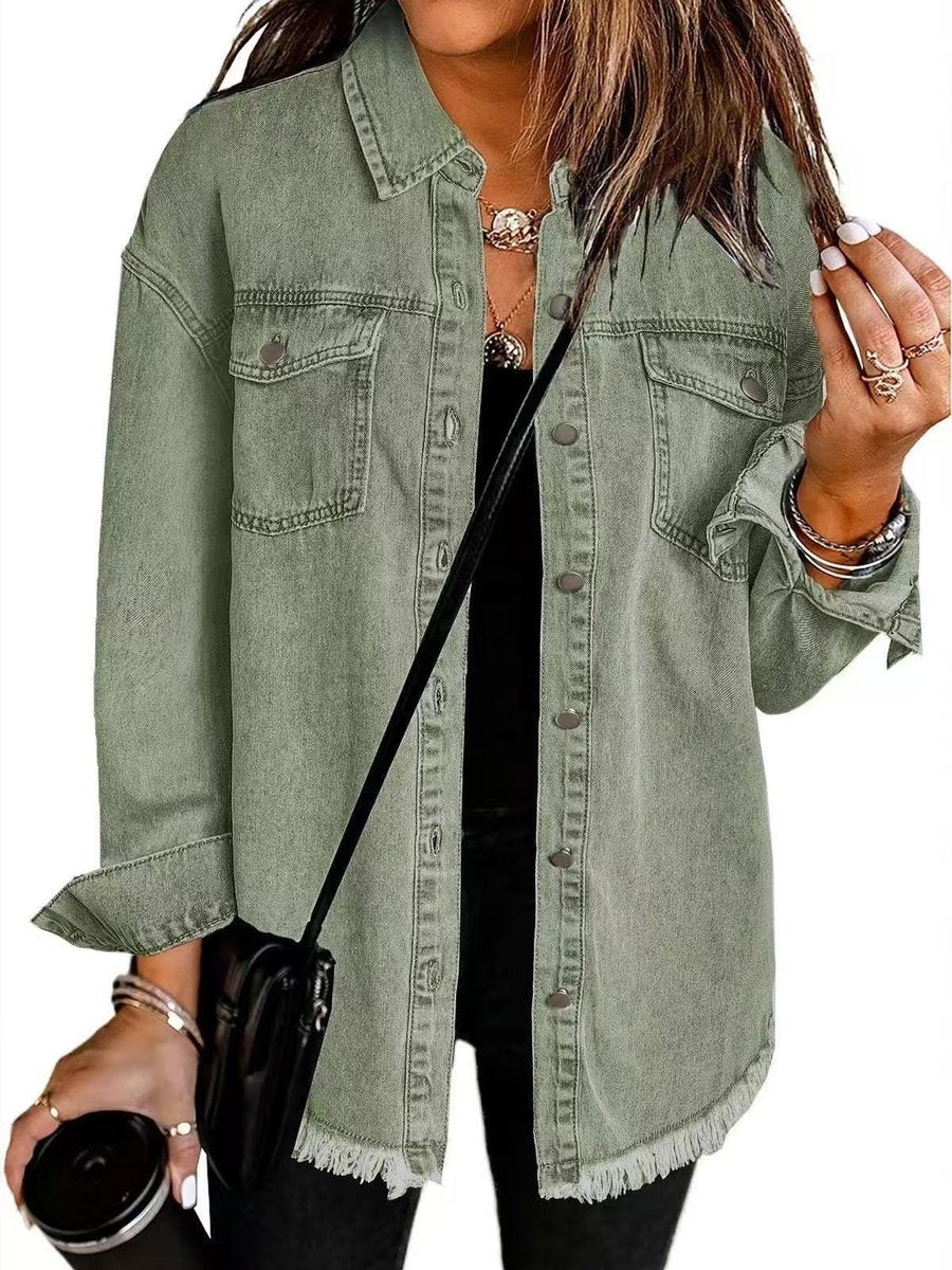 Veste longue en jean à bords effilochés — Amielle Paris