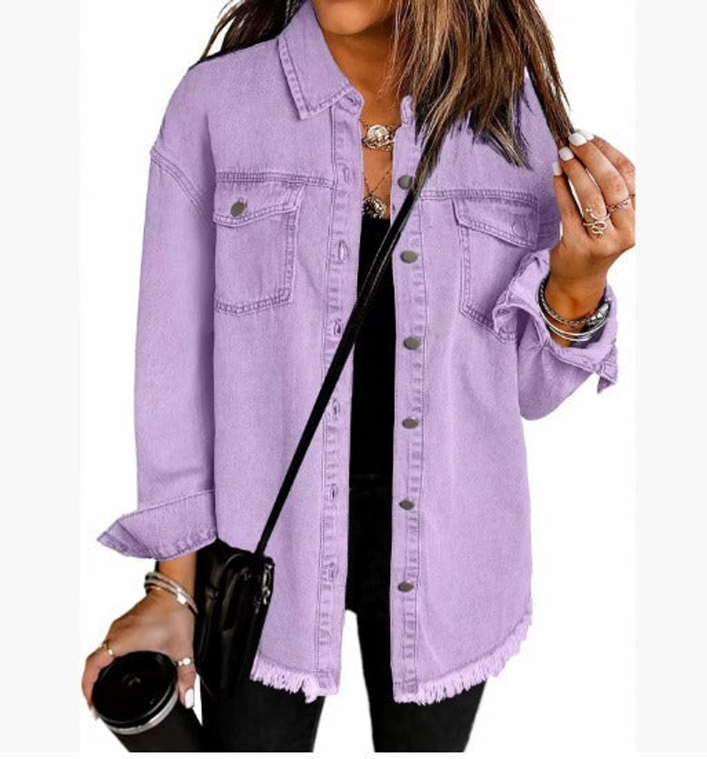 Veste longue en jean à bords effilochés — Amielle Paris