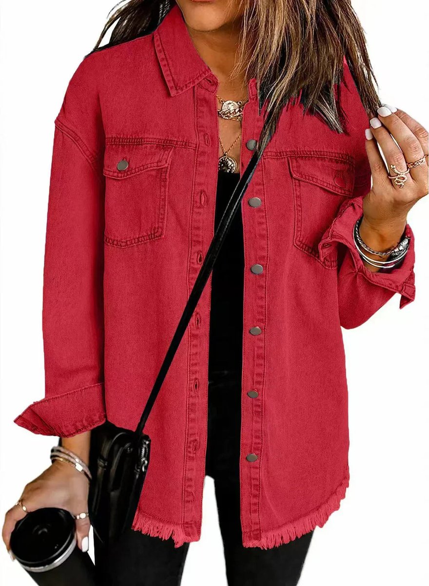 Veste longue en jean à bords effilochés — Amielle Paris
