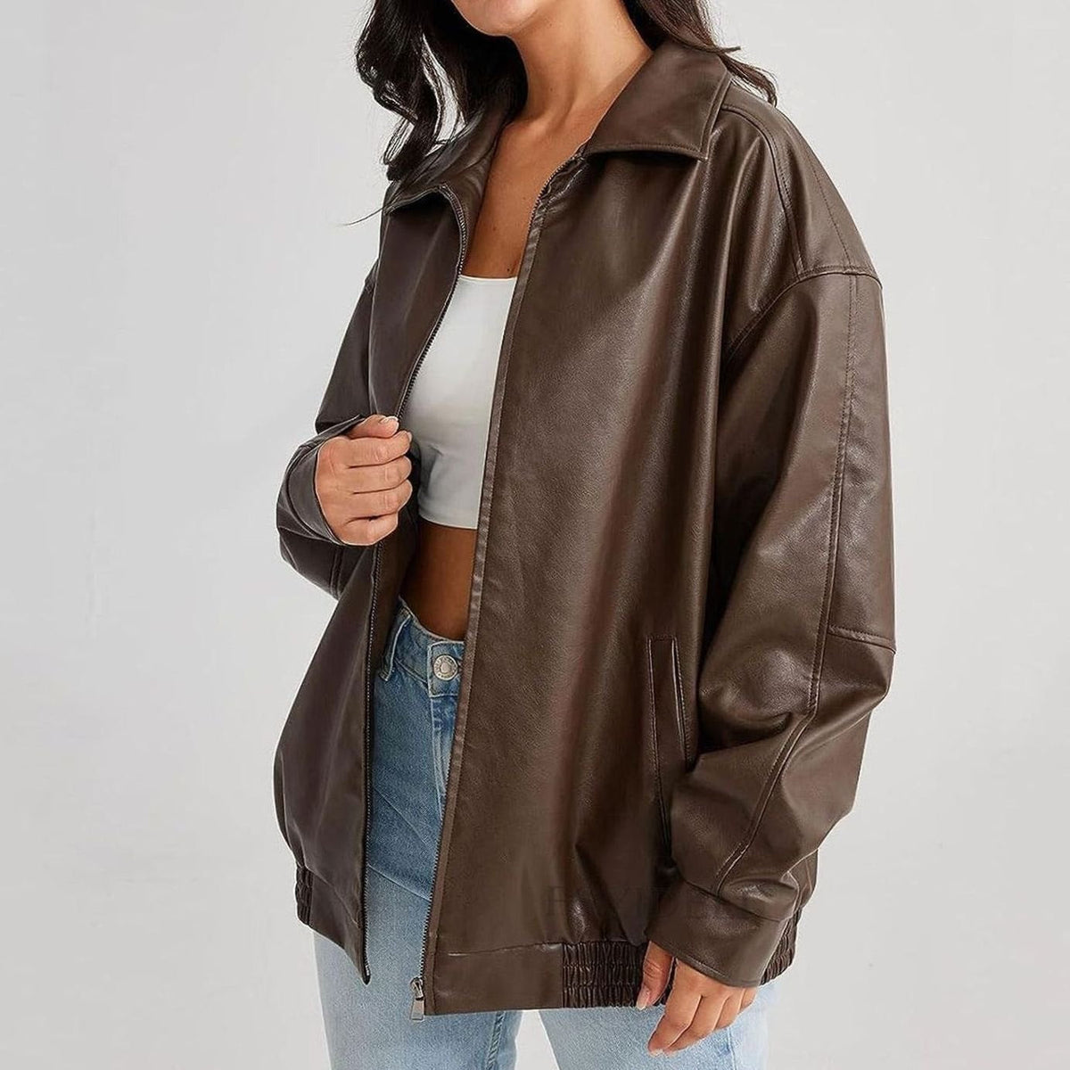 Veste ample aspect cuir à épaules tombantes — Amielle Paris