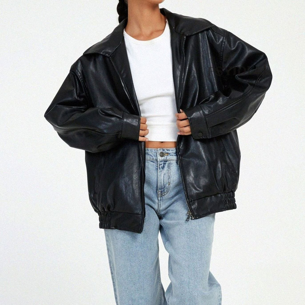 Veste ample aspect cuir à épaules tombantes — Amielle Paris