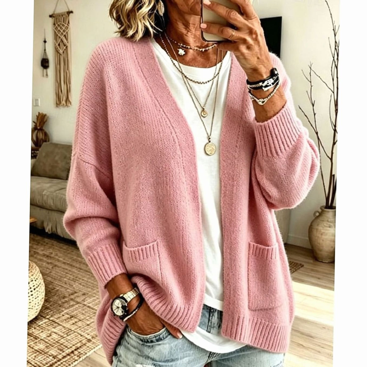 Gilet ample ouvert à poches plaquées — Amielle Paris