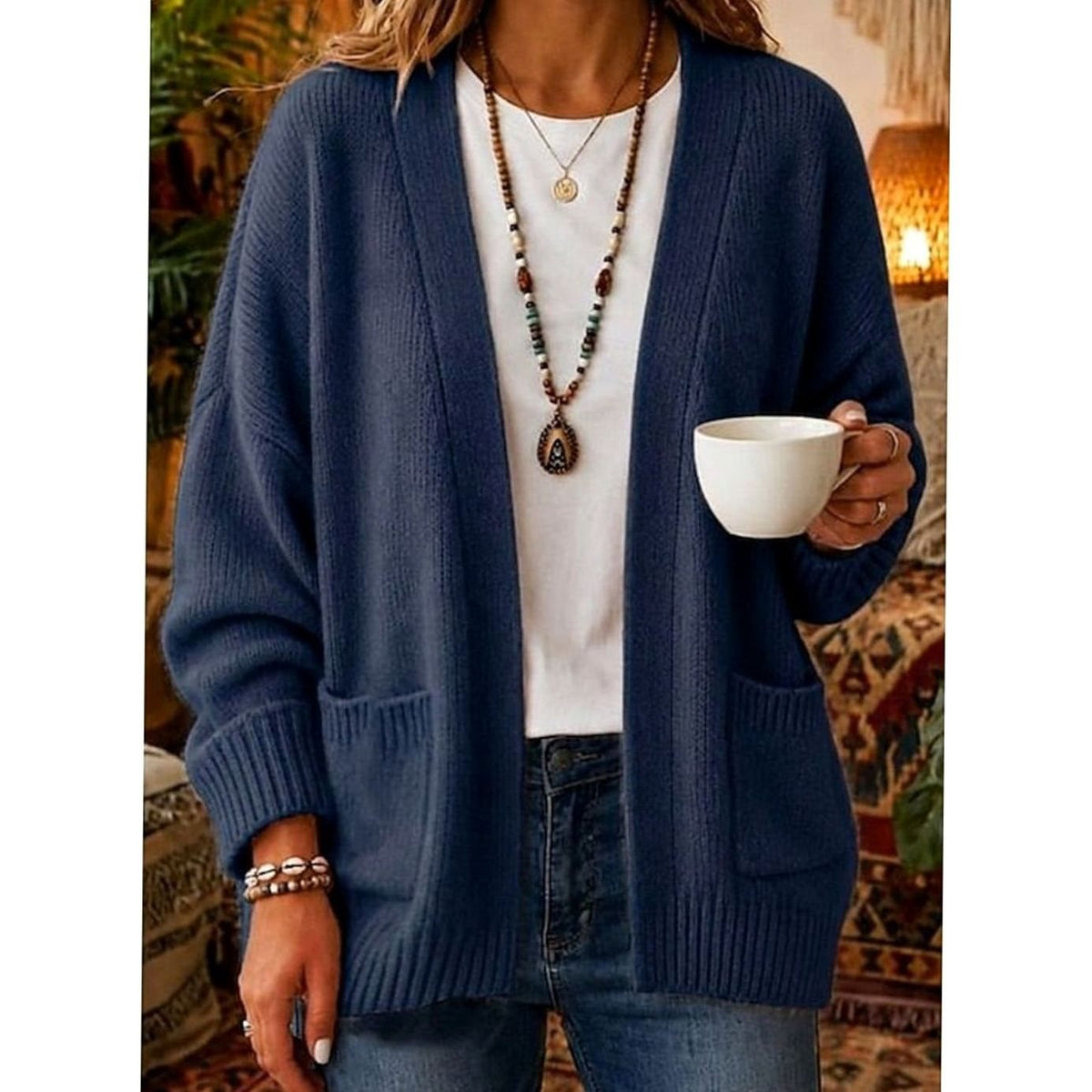 Gilet ouvert en maille à poches plaquées — Amielle Paris