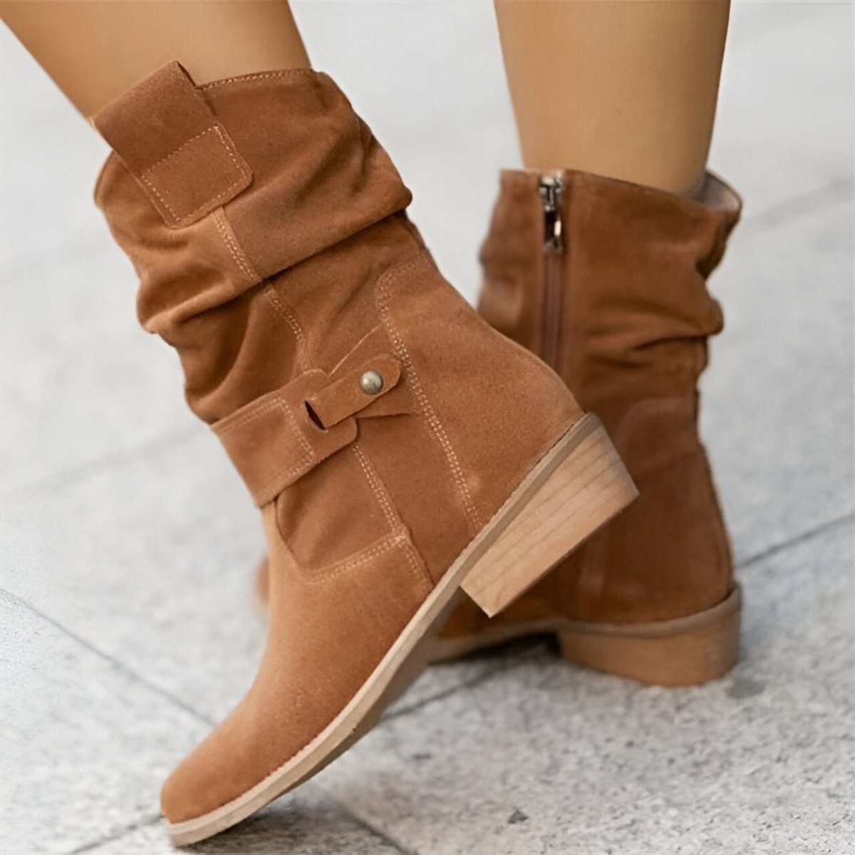Bottes mi-mollet plissées aspect daim — Amielle Paris