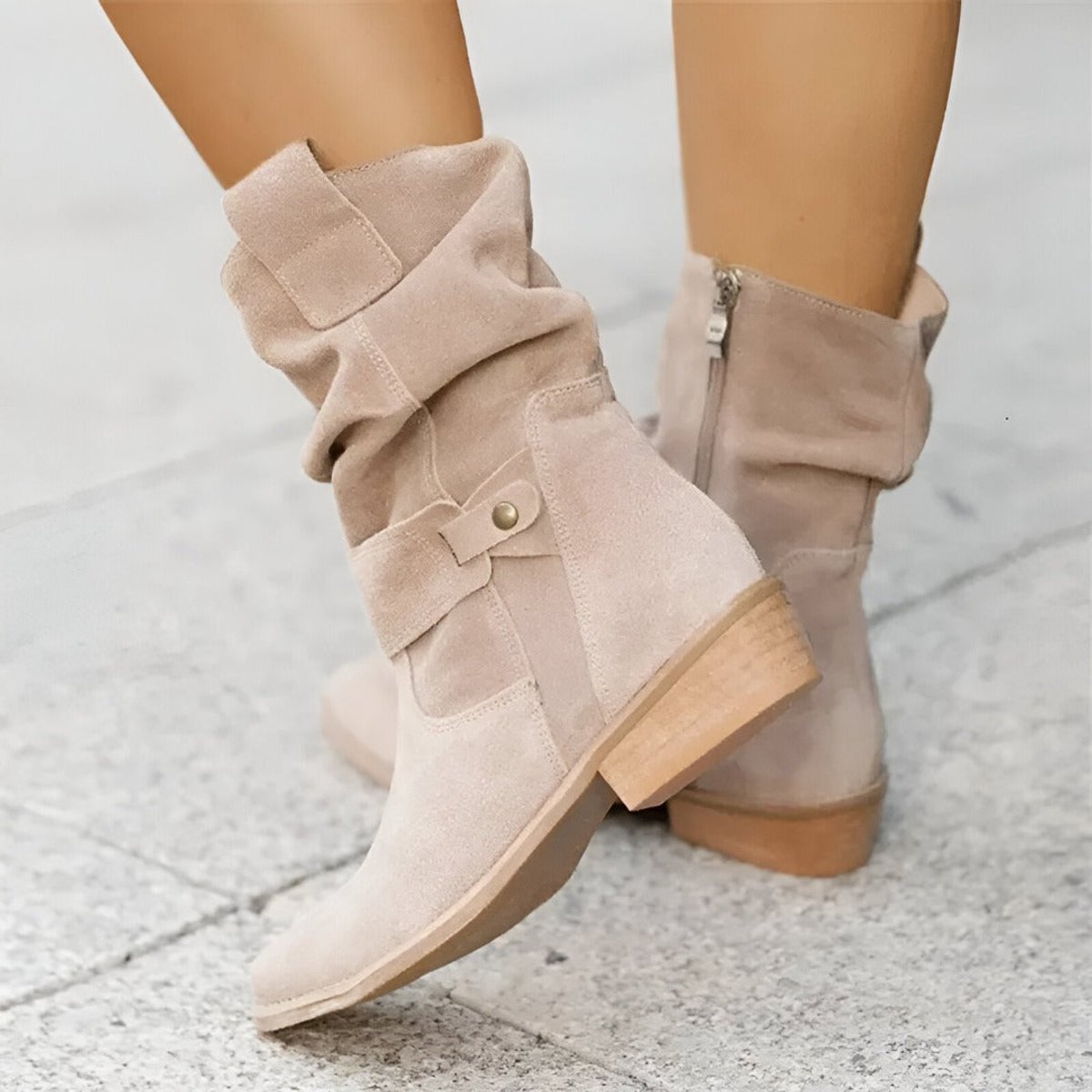 Bottes mi-mollet plissées aspect daim — Amielle Paris