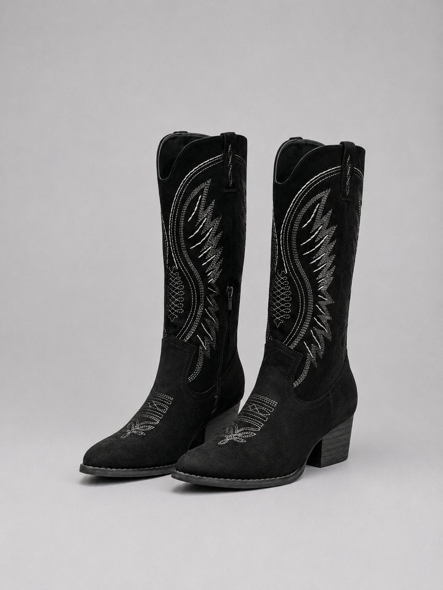 Bottes western aspect daim à bout pointu — Amielle Paris