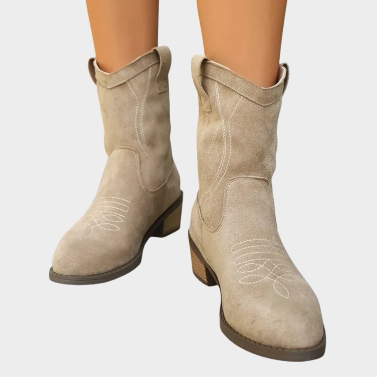 Bottes western brodées aspect daim — Amielle Paris