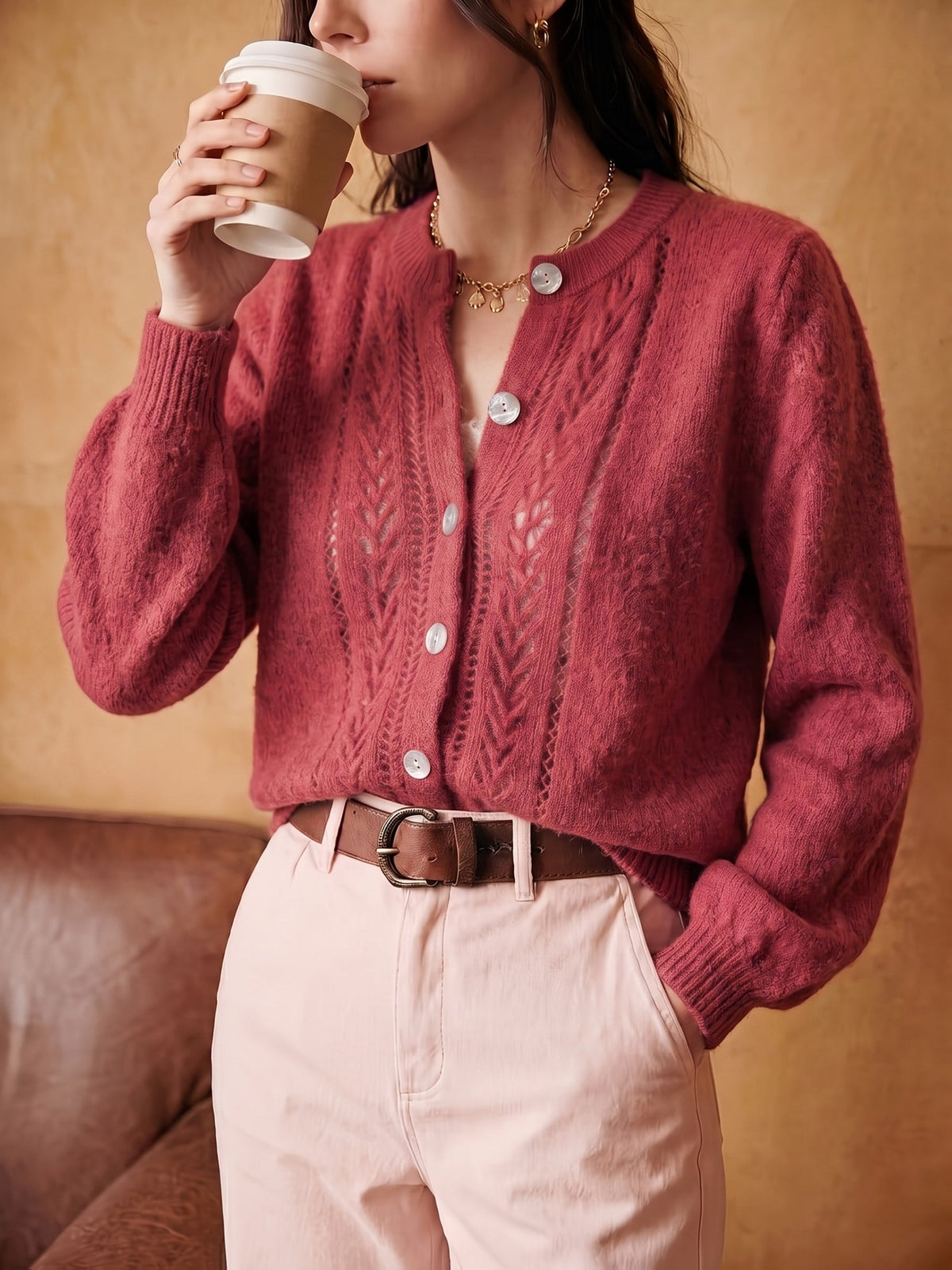 Renata | Gilet ajouré boutonné à col rond — Amielle Paris