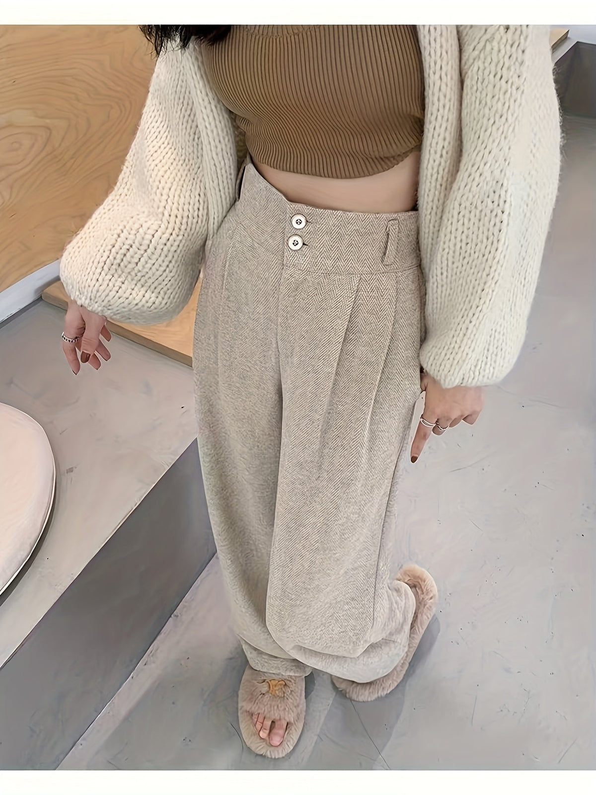 Pantalon large à chevrons et taille haute — Amielle Paris