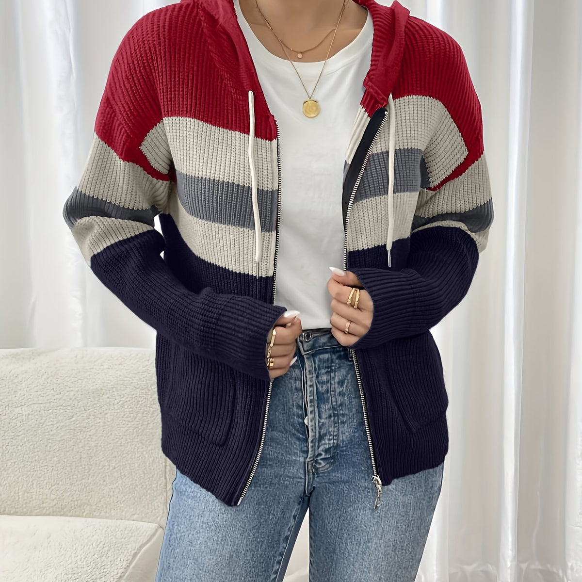 Harriet | Gilet côtelé zippé à capuche — Amielle Paris