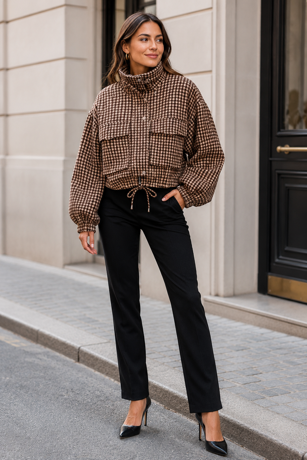 Sylista — Veste courte à motif pied-de-poule — Amielle Paris