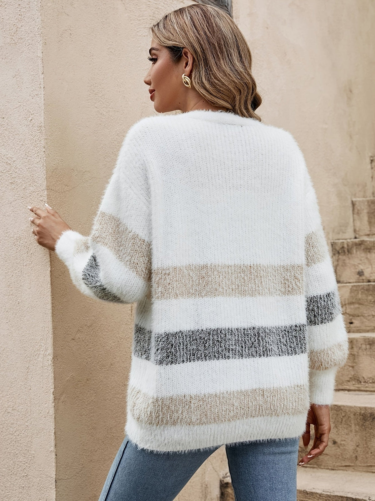 Nadine | Gilet ouvert en maille rayée — Amielle Paris