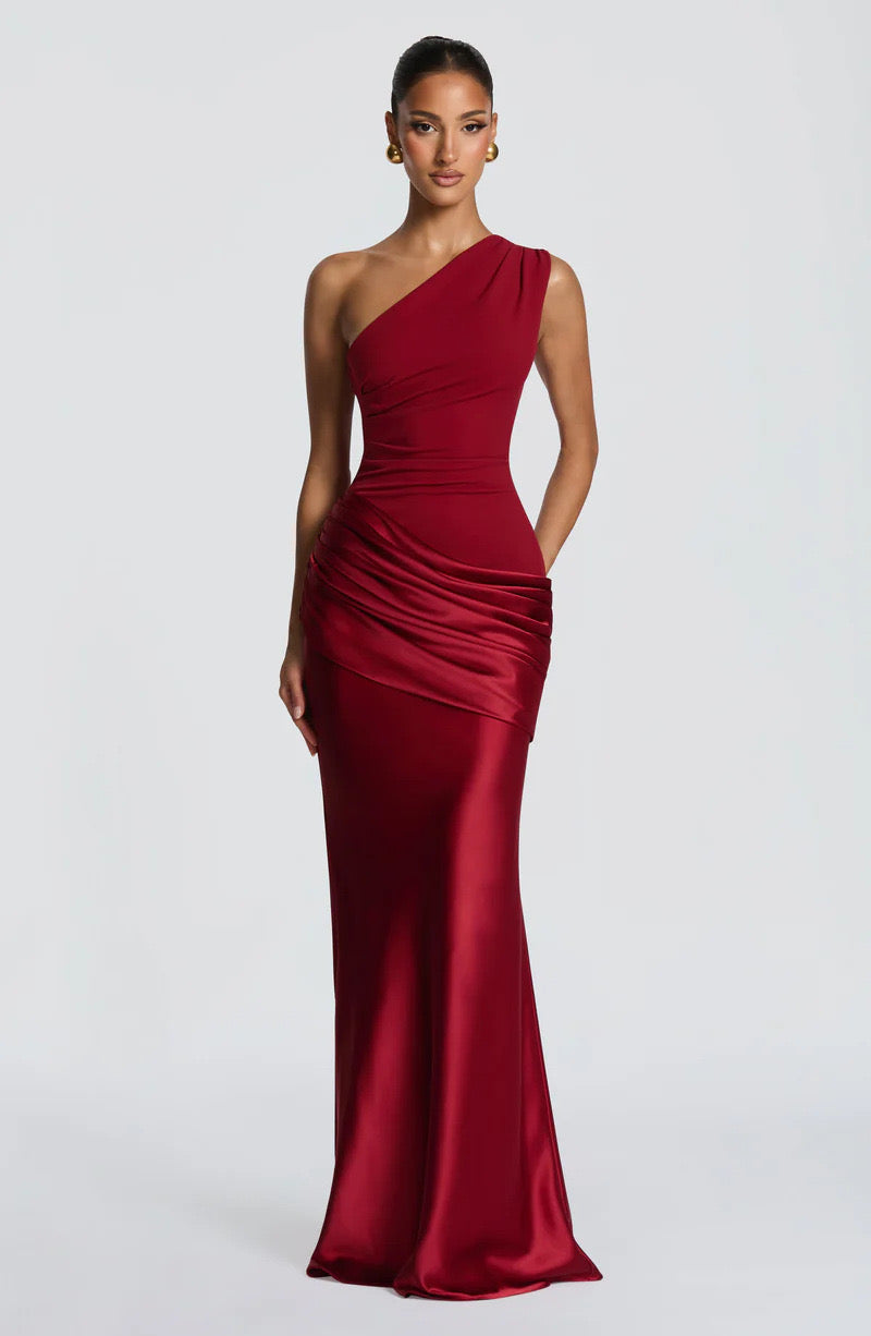 Sidonie — Robe longue satinée à une épaule — Amielle Paris
