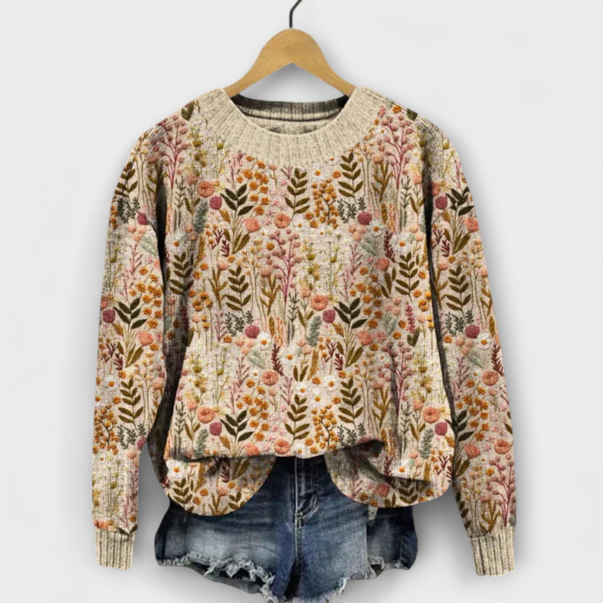 Tina | Pull beige à motif floral