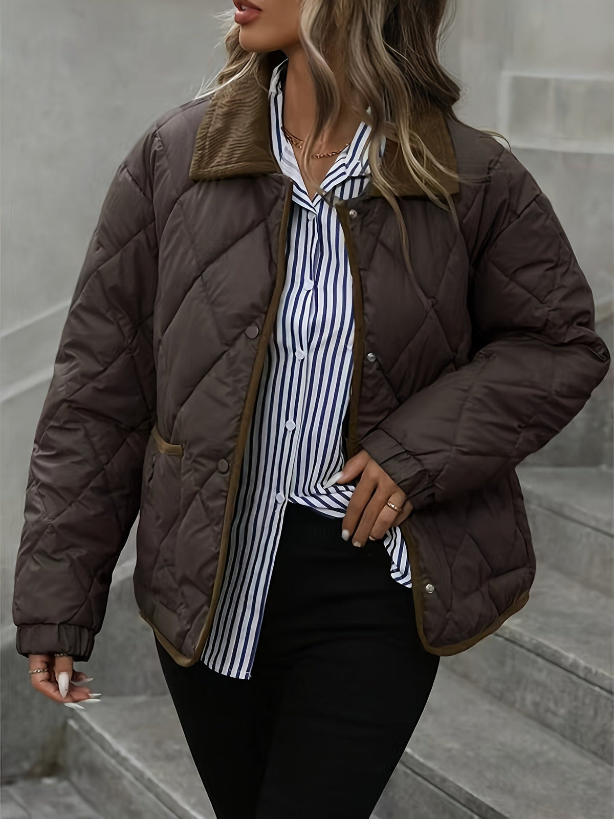 Odette | Veste matelassée à col en velours côtelé — Amielle Paris